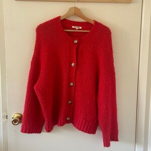 ALI GOLDEN Merino Crew Neck Cardigan Sweater in Poppy XS